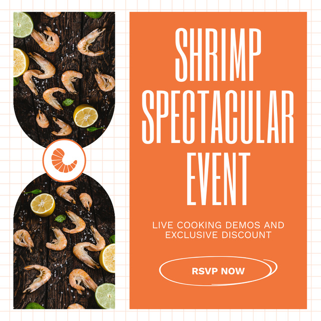 Event Ad with Offer of Discount on Shrimps Instagram AD Design Template