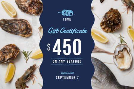 Restaurant Offer with Seafood and Fish Gift Certificate Design Template