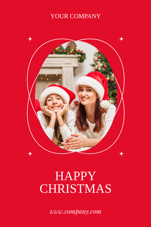 Mother and Daughter Celebrating Christmas at Home Postcard 4x6in Vertical Design Template