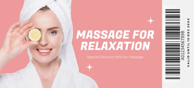 Special Discount for Massage Services with Beautiful Woman Coupon 3.75x8.25in Design Template