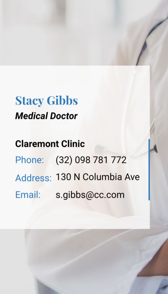 Medical Doctor Services Offer with Contact Information Business Card US Vertical Design Template