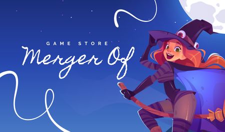 Designvorlage Gaming Shop Ad with Cute Witch für Business card