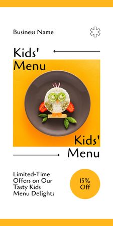 Offer of Kid's Menu with Funny Dish on Plate Graphic Design Template