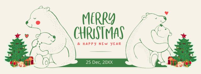 Merry Christmas and Happy New Year Card with Cute Bears Facebook cover Design Template