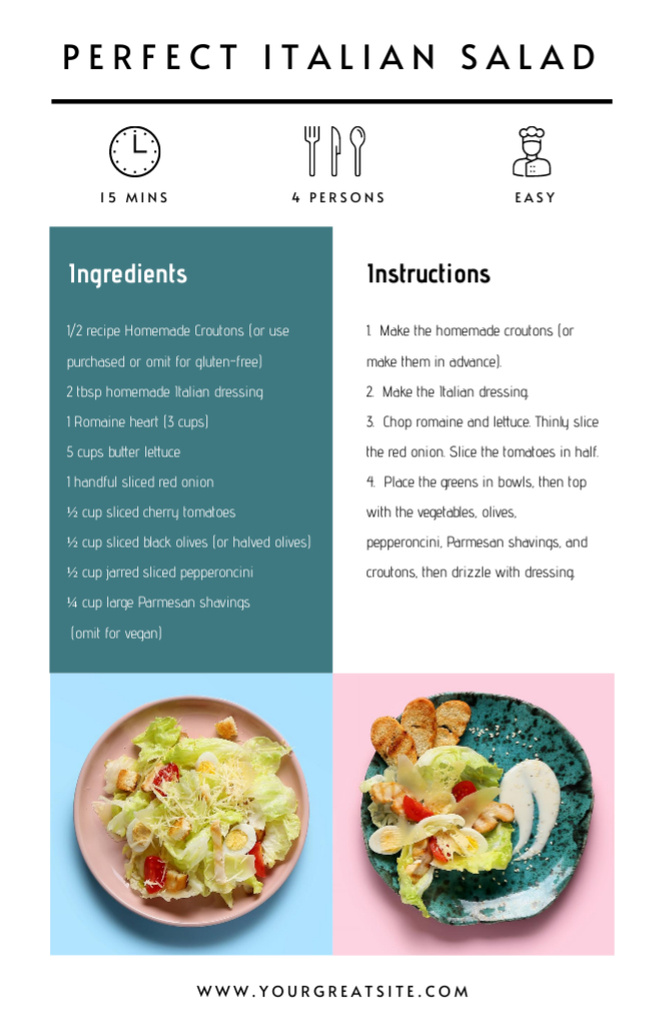Perfect Italian Salad Recipe Card Tasarım Şablonu