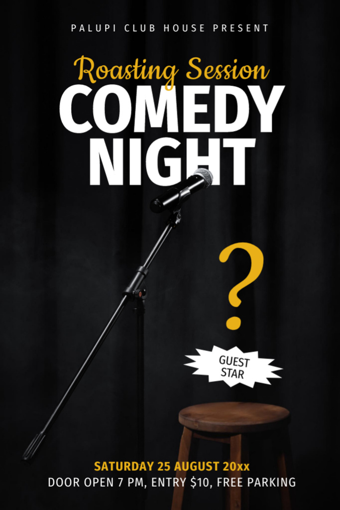 Comedy Night Invitation with Microphone on Black Tumblr Modelo de Design