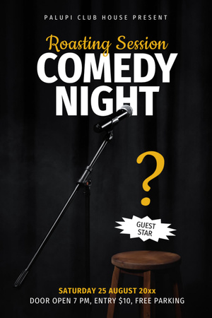 Comedy Night Invitation with Microphone on Black Tumblr Design Template