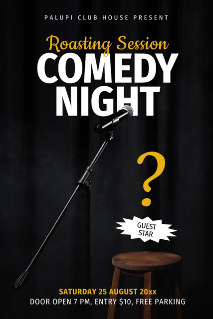 Plantilla de diseño de Comedy Night Invitation with Microphone on Black Tumblr 