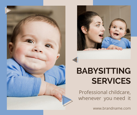 Babysitting Service Ad with Smiling Toddler Facebook Tasarım Şablonu
