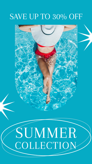 Summer Collection of Swimwear Offer on Blue Instagram Story Modelo de Design