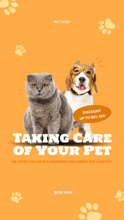 Kisállat-gondozási központ hirdetése macskával és kutyával Instagram Story tervezősablon