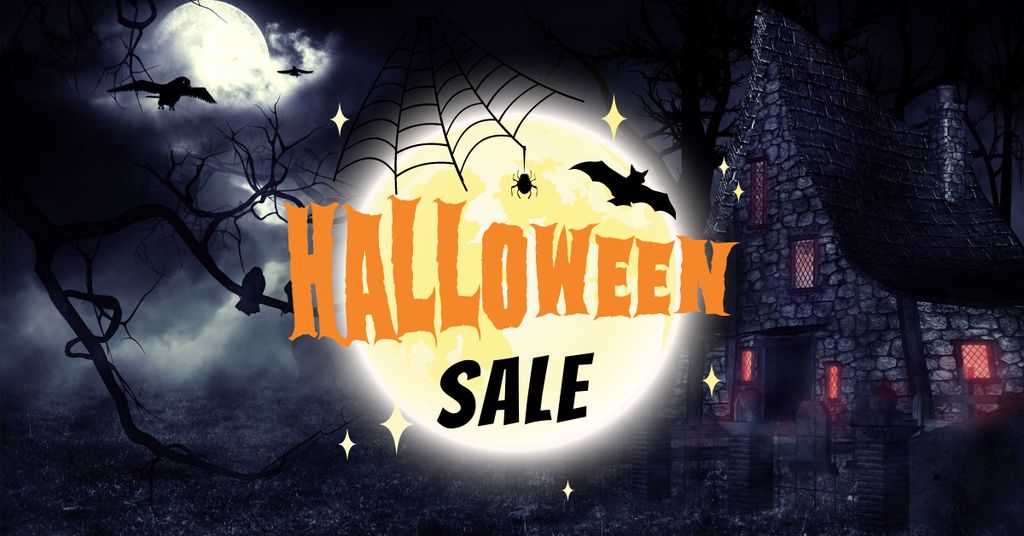 Halloween Sale Ad with Dark Scary Night Facebook AD Design Template
