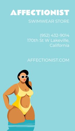 Platilla de diseño Swimwear Shop Advertisement with Attractive Woman  Business Card US Vertical