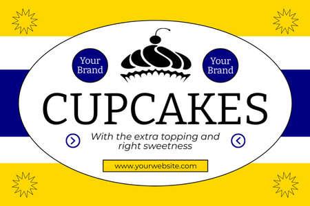 Designvorlage Schöne Cupcakes mit Toppings im Angebot in Gelb für Label