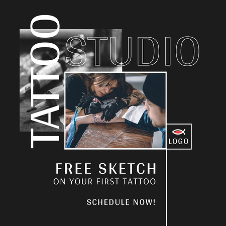 Professional Tattoo Studio With Free Sketch Offer Instagram Design Template