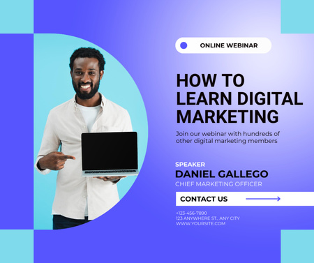 Young African American Man With Laptop Offering Digital Marketing Agency Services Facebook tervezősablon
