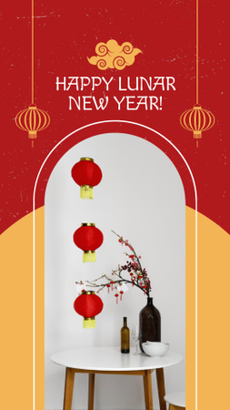 Συγχαρητήρια κινεζικής Πρωτοχρονιάς με συμβολική διακόσμηση Instagram Video Story Πρότυπο σχεδίασης