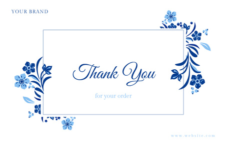 Plantilla de diseño de Thank You for Your Order Message with Blue Floral Folk Decor Thank You Card 5.5x8.5in 