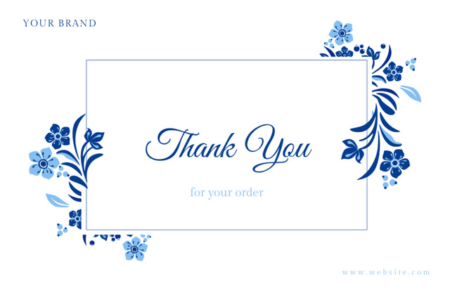 Platilla de diseño Thank You for Your Order Message with Blue Floral Folk Decor Thank You Card 5.5x8.5in