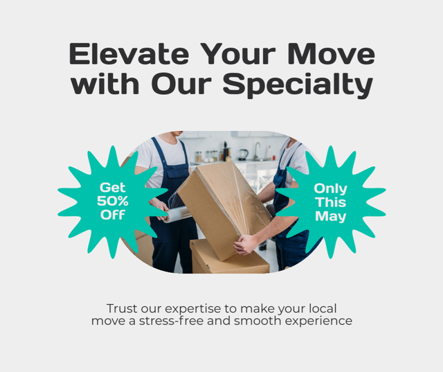 Moving Services with Delivers Unpacking Box Facebookデザインテンプレート