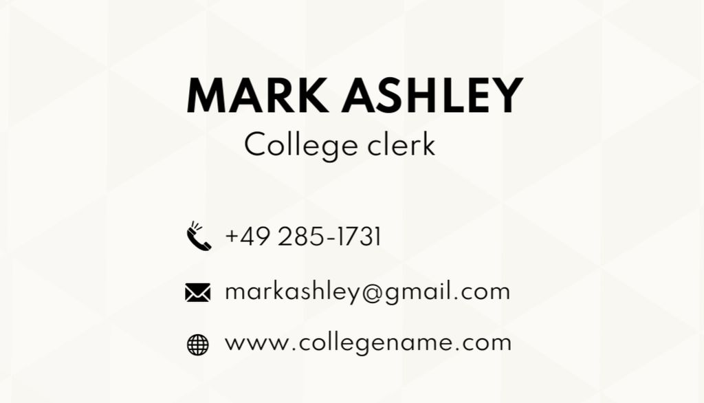Highly Professional College Clerk Services Promotion Business Card US Modelo de Design