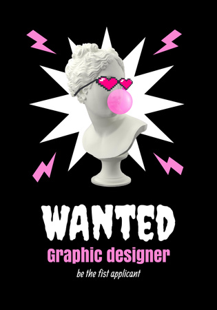 Graphic Designer Vacancy Ad with Funny Statue Poster 28x40in Design Template