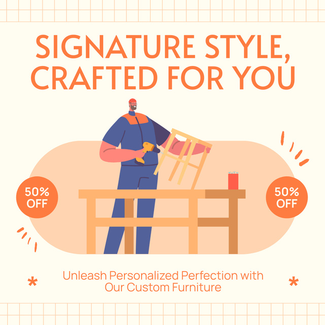 Ontwerpsjabloon van Instagram AD van Personalized Carpentry Services At Half Price Offer