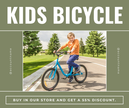 Lasten polkupyörien mainos vihreällä Facebook Design Template