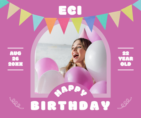 Birthday Party with Happy Birthday Girl on Pink Facebook Design Template