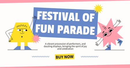 Plantilla de diseño de Festival vibrante y divertido con personajes en un parque de atracciones Facebook AD 