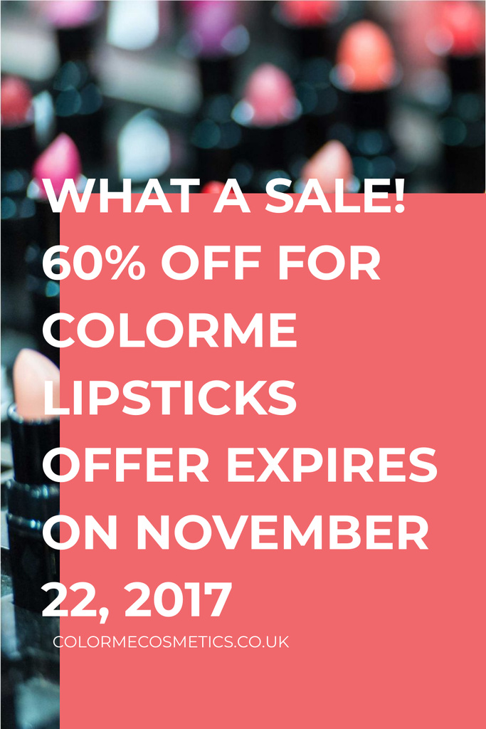 Cosmetics website Ad with Lipsticks Pinterestデザインテンプレート