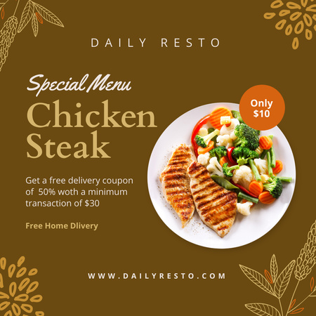 Designvorlage Special Menu Offer with Chicken Steak für Instagram