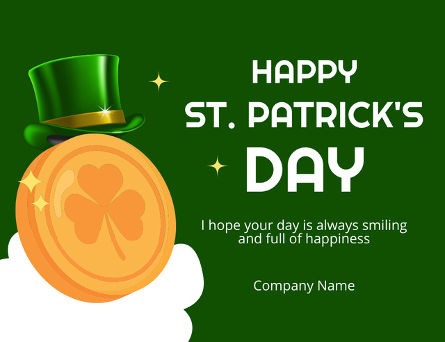 Festive Wishes of Fortune for St. Patrick's Day with Golden Coin Thank You Card 5.5x4in Horizontal Šablona návrhu