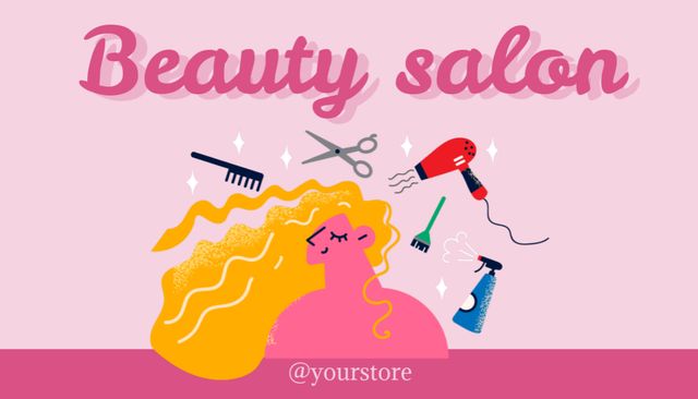 Ontwerpsjabloon van Business Card US van Beauty and Hair Salon Discount Offer on Pink
