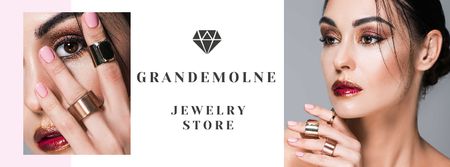 Platilla de diseño Jewelry Store Ad with Girl in Precious Rings Facebook cover
