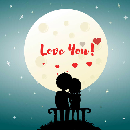 Lovers sitting in the Moonlight on Valentine's Day Animated Post Tasarım Şablonu