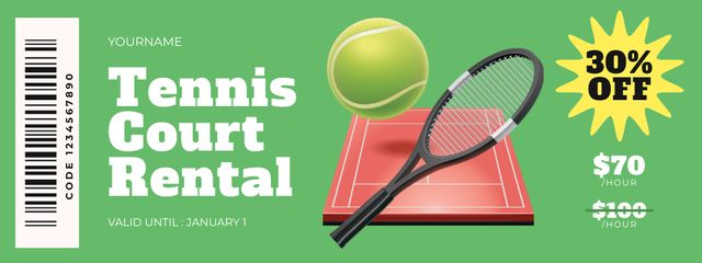 Tennis Court Rental Offer with Racket and Ball Coupon Design Template