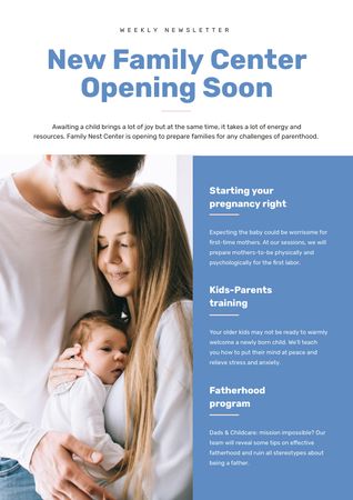 Family Center Opening Ad Newsletter Modelo de Design