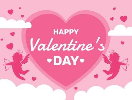 Template di design Saluto di San Valentino con cuore e amorini Postcard 4.2x5.5in