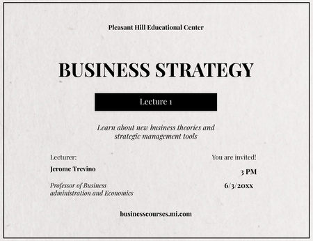 Business Strategy Lectures From Professor Invitation 13.9x10.7cm Horizontal Design Template