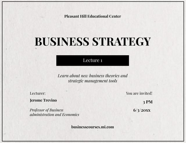 Business Strategy Lectures From Professor Invitation 13.9x10.7cm Horizontal Modelo de Design
