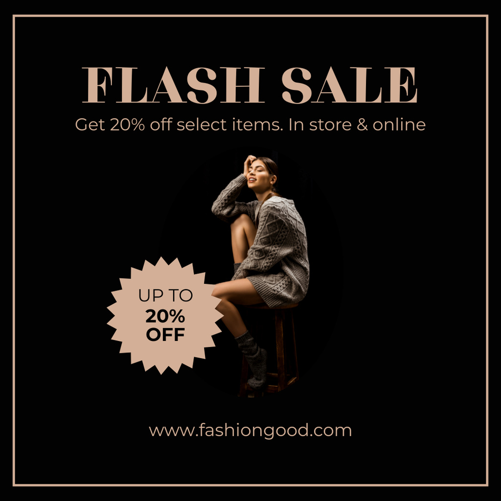 Flash Fashion Sale Offer With Cozy Sweater At Reduced Price Instagram Design Template