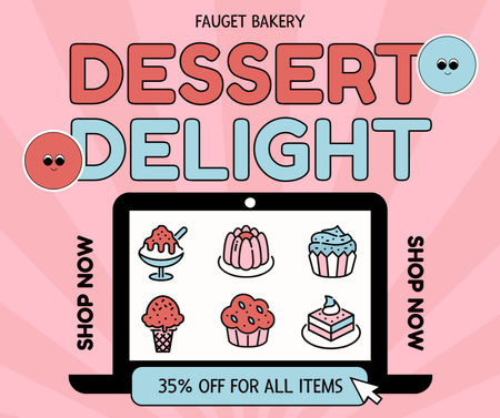 Ontwerpsjabloon van Facebook van Online bestellen van heerlijke desserts