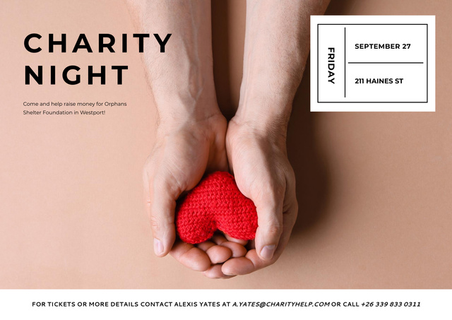 Amazing Corporate Charity Night Event On Friday With Heart Poster A2 Horizontal Modelo de Design