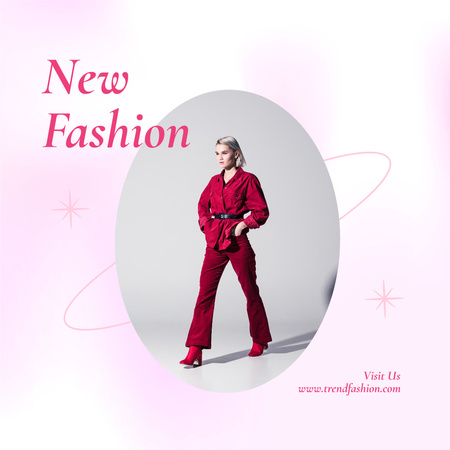 Fashionable Blonde Girl in Red Suit Instagram Design Template