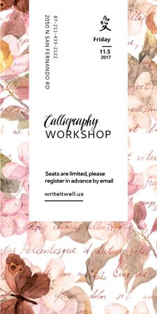 Calligraphy Workshop Announcement Watercolor Flowers Graphic Tasarım Şablonu