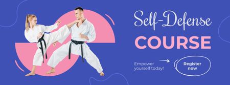 Template di design Annuncio del corso di autodifesa con persone che si allenano nel karate Facebook cover