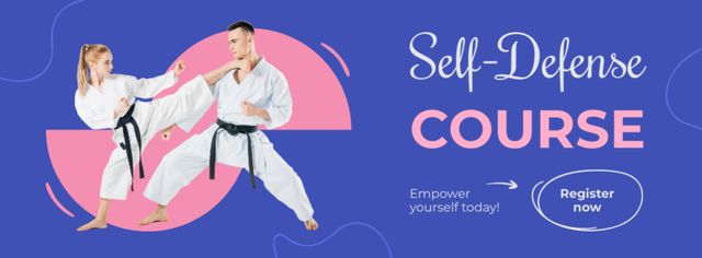 Self-Defense Course Ad with People on Karate Training Facebook cover Design Template