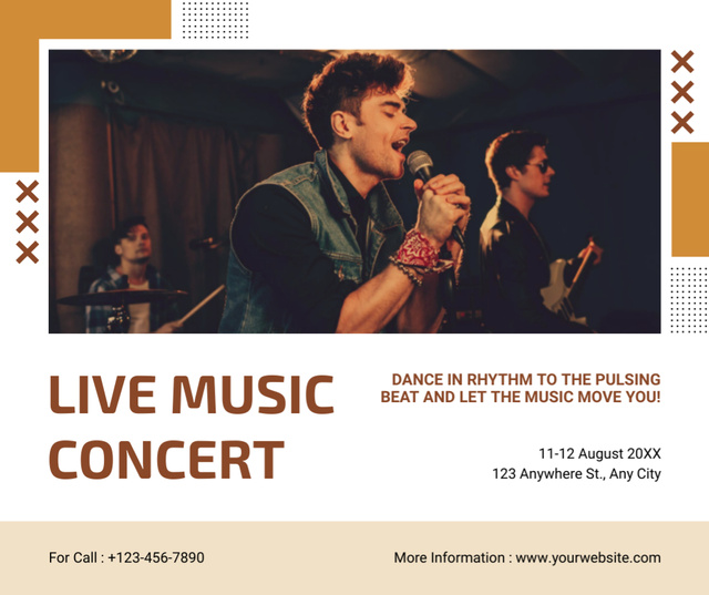 Designvorlage Live Music Concert Announcement with Singer für Facebook