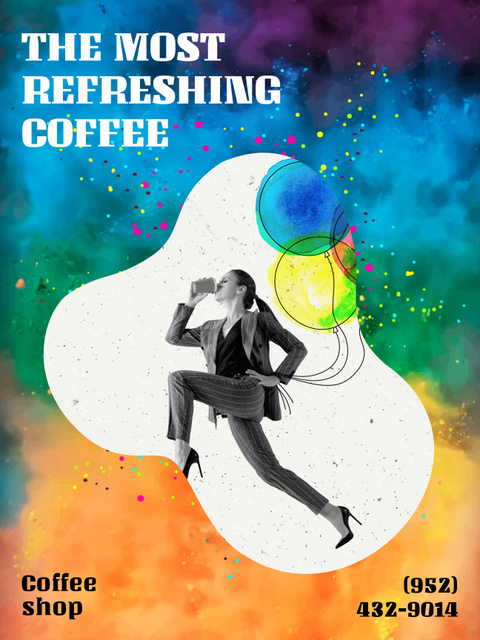 Funny Cafe Ad with Bright Pattern Poster 36x48in Šablona návrhu